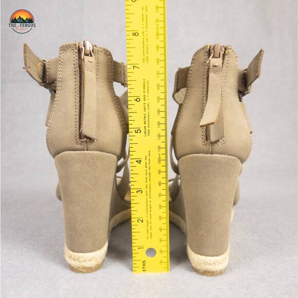 Brash Wedge Strappy Heel Sandal Tan Nude Jute Back Zip Open Toe Women's Size 7 - Picture 6 of 12
